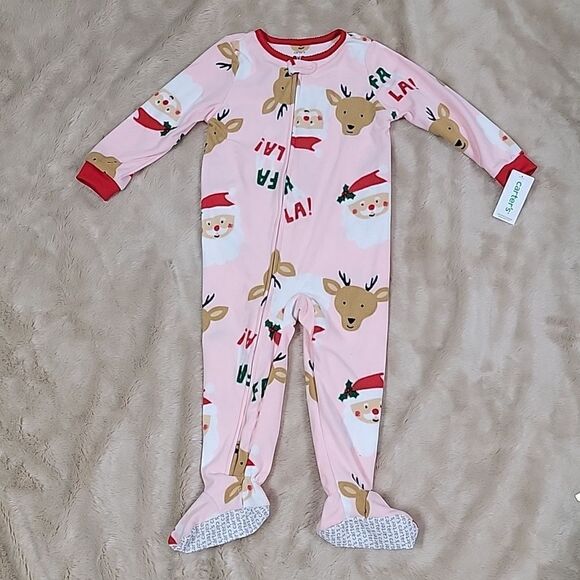 CARTER'S PINK SANTA FLEECE FOOTIE,  SIZE 3T - NEW - Picture 1 of 6